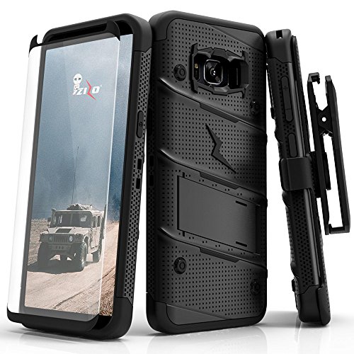 Product Cover Zizo Bolt Series Compatible with Samsung Galaxy S8 Case Military Grade Drop Tested with Tempered Glass Screen Protector, Holster Black