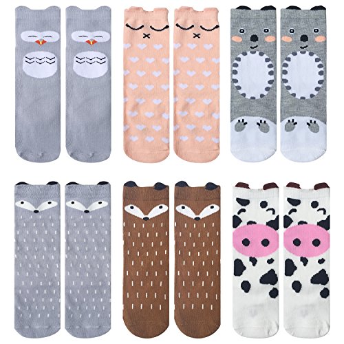 Product Cover Fasker 6 Pairs Unisex Baby Girls Socks Knee High Socks Animal Baby Stockings