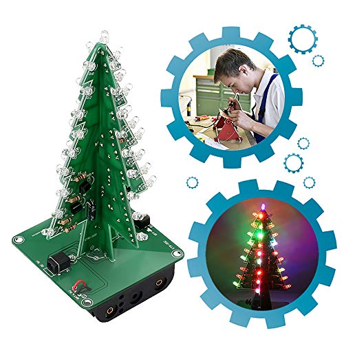 Product Cover IS ICStation DIY Christmas Tree 3D Xmas Soldering Practice Electronic Assemble Kit Project for Student Teens 7 Colors Flashing LED PCB Solder