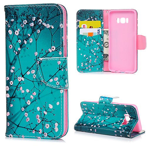 Product Cover Galaxy S8 Case, YOKIRIN Classic Cherry Blossom Magnetic Style PU Leather Case Wallet Flip Stand Flap Closure Cover with ID&Credit Card Holder Shockproof Cover for Samsung Galaxy S8