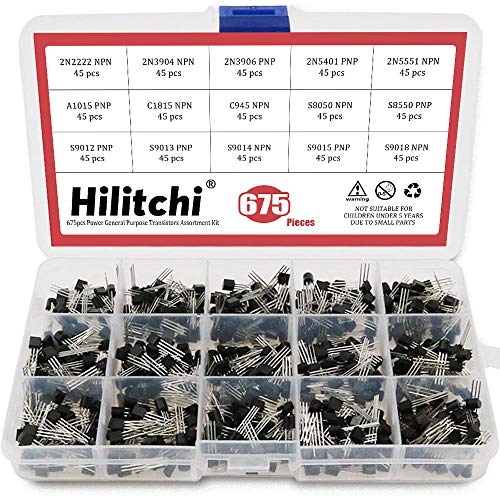 Product Cover Hilitchi 675-Piece 15 Values 2N2222-S9018 NPN PNP Power General Purpose Transistors Assortment Kit