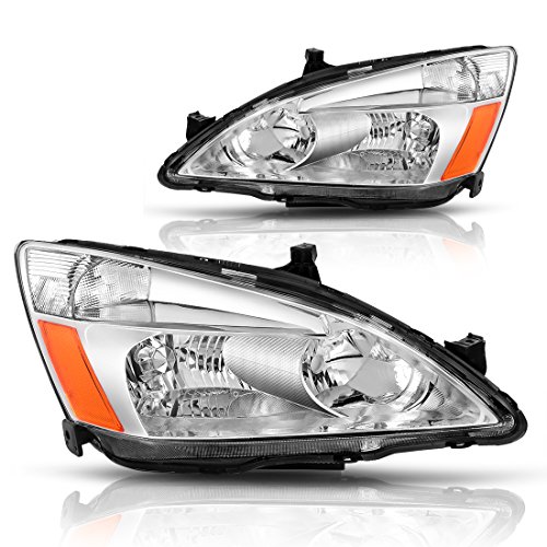 Product Cover AUTOSAVER88 For 03 04 05 06 07 Honda Accord Headlight Assembly OE Headlamp Replacement, Chrome Housing Clear Lens(Pair,HO2502120&HO2503120)