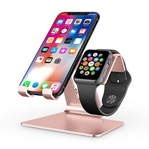 Product Cover Apple Watch Stand, OMOTON 2 in 1 Universal Desktop Stand Holder for iPhone and Apple Watch Series 5/4/3/2/1 (Both 38mm/40mm/42mm/44mm) (Rose Gold)