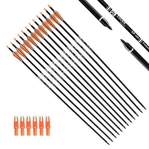 Product Cover Tiger Archery 30Inch Carbon Arrow Practice Hunting Arrows with Removable Tips for Compound & Recurve Bow(Pack of 12) (Orange White)