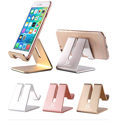 Product Cover Cell Phone Desk Stand Holder - ToBeoneer Aluminum Desktop Solid Portable Universal Desk Stand for All Mobile Smart Phone Tablet Display Huawei iPhone 7 6 Plus 5 Ipad 2 3 4 Ipad Mini Samsung (Gold)