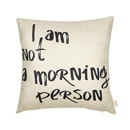 Product Cover Fjfz I Am Not a Morning Person Funny Décor Cotton Linen Home Decorative Throw Pillow Case Cushion Cover with Words for Sofa Couch, Black, 18