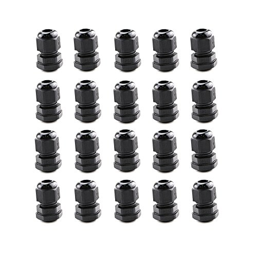 Product Cover Cable Gland Lokman 20 Pack PG9 Plastic Waterproof Adjustable 4-8mm Cable Glands Joints With Gasket, Black (PG9)
