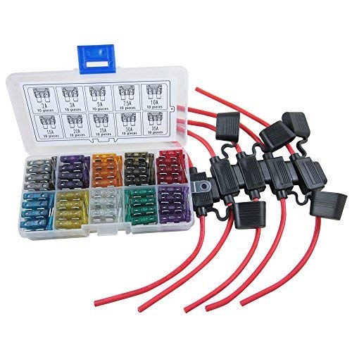Product Cover ZAOJIAO 12 AWG Gauge ATC/ATO Car Inline Water-Resistant Fuse Holder(Pack of 5)+ 100PCs Auto Standard Blade Assorted Fuse