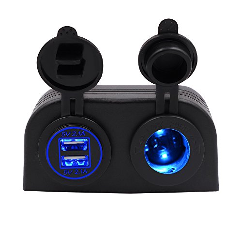 Product Cover BlueFire Two Hole Tent Type Panel 4.2a Dual USB Charger + 12V/24V Cigarette Lighter Socket for Car Motorcycle Boat Marine ATV RV