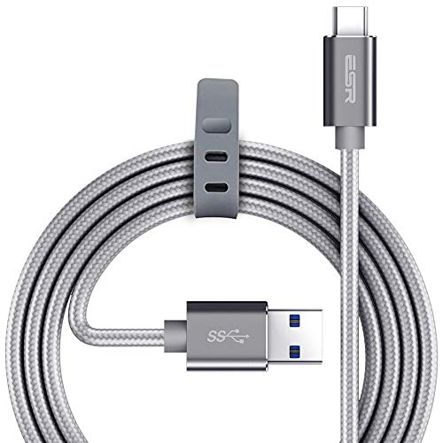 Product Cover ESR USB C Cable, Type C to USB 3.0 Cable (6.6 ft), Braided Nylon Fast Charger Cable for Samsung S20/S20+/S20 Ultra/S10/Note10, Apple iPad Pro 11/12.9 2018, MacBook & Other USB Type-C Devices, Grey