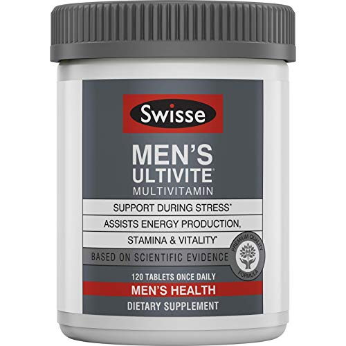 Product Cover Swisse Premium Ultivite Daily Multivitamin for Men | Energy & Stress Support, Rich in Antioxidant & Minerals | Vitamin A, Vitamin C, Vitamin D, Biotin, Calcium, Zinc & More | 120 Count Tablets