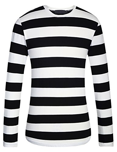 Product Cover SSLR Men's Cotton Crew Neck Casual Long Sleeves Stripe T-Shirt
