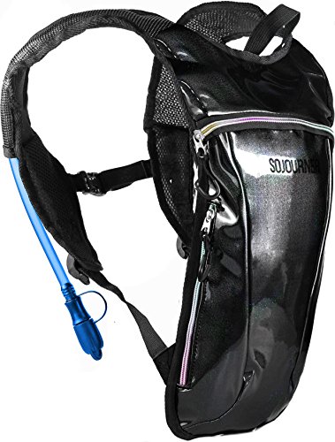Product Cover Sojourner Rave Hydration Pack Backpack - 2L Water Bladder Included for Festivals, Raves, Hiking, Biking, Climbing, Running and More (Small) (Glitter - Black)