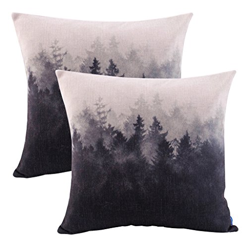 Product Cover JES&MEDIS Pillowcase 2 Pack Forest Scenery Series Cotton Linen Decorative Square Throw Pillow Covers Cushion Case for Home Sofa Bedroom Office Car 18 X 18 Inch 45 X 45 cm