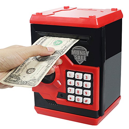Product Cover HUSAN Great Gift Toy for Children Kids Code Electronic Piggy Banks Mini ATM Electronic Coin Bank Coin Box for Children Fun Toy, Red