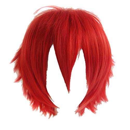 Product Cover Alacos Synthetic Short Straight Red Fluffy Full Head Wig Men Women Spiky Hair Anime Cosplay Costume Party Wig