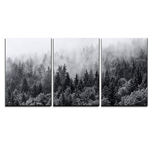 Product Cover wall26 - 3 Piece Canvas Wall Art - Misty Forests of Evergreen Coniferous Trees in an Ethereal Landscape - Modern Home Decor Stretched and Framed Ready to Hang - 24