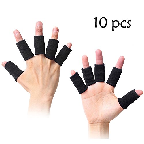 Product Cover 10 PCS Finger Sleeves Sport Elastic Arthritis Trigger Braces Knuckle Compression Protector Prevent Calluses (Black)