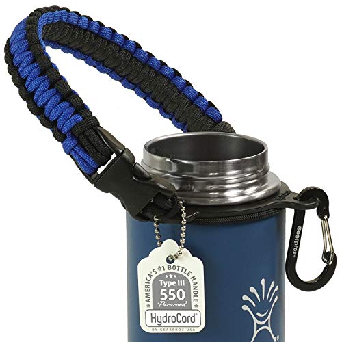 Product Cover Gearproz Handle for Hydro Flask, Nalgene, Takeya - America's No. 1 Paracord Water Bottle Carrier with Safety Ring - Fits Wide Mouth 12 oz to 64 oz Flasks (Blue)