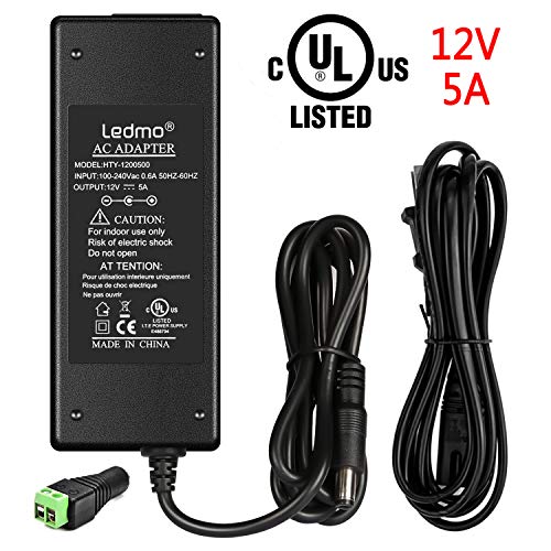 Product Cover LEDMO 12V 5A 60W AC DC Power Supply Adapter [UL Listed] Power Adapter AC 100-240V to DC 12V Transformers US Plug Power Converter Power Supply LED Driver for LED Strip Light, Tape Light, Rope Light