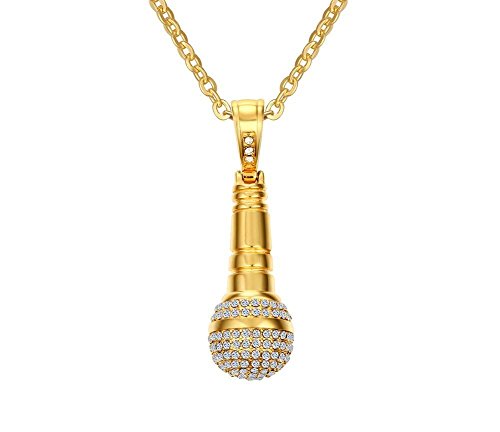 Product Cover Mealguet Jewlery Stainless Steel Cubic Zirconia CZ Microphone Pendant Necklace for Women with Chain