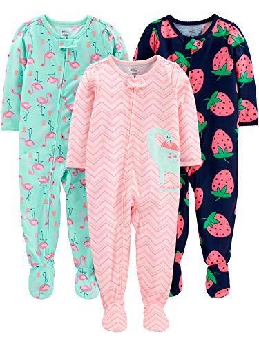 Product Cover Simple Joys by Carter's Baby and Toddler Girls' 3-Pack Loose Fit Polyester Jersey Footed Pajamas