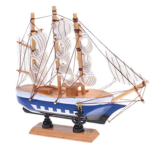 Product Cover Kloud City 6.5-inch Mediterranean Marine Style Wooden Handcrafted Sailing Ship Boat Model Ornament Nautical Home Desktop Decoration