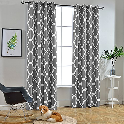 Product Cover Melodieux Moroccan Fashion Room Darkening Blackout Grommet Top Curtains for Living Room, 52 by 84 Inch, Grey (1 Panel)