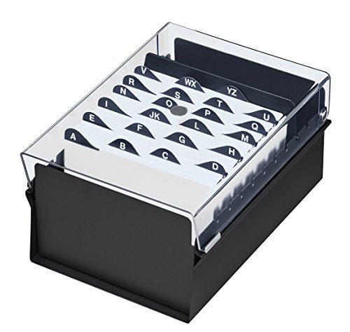 Product Cover Acrimet 4 X 6 Card File Holder Organizer Metal Base Heavy Duty (Black Color with Crystal Plastic Lid Cover)