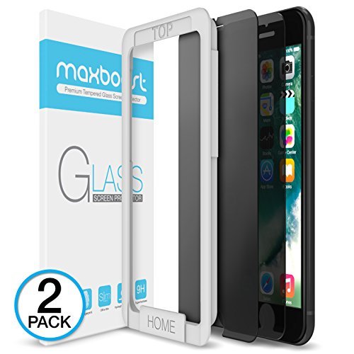 Product Cover iPhone 7 Screen Protector, Maxboost [Privacy Black] iPhone 7 Screen Privacy Screen Protector [2 Pack] Anti-Spy Tempered Glass Screen Premium Anti-Scratch, Anti-Fingerprint, Easy Install - 2 Pack