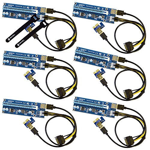 Product Cover MintCell 6-Pack PCIe 6-Pin 16x to 1x Powered Riser Adapter Card w/ 60cm USB 3.0 Extension Cable & 6-Pin PCI-E to SATA Power Cable - GPU Riser Adapter - Ethereum Mining ETH + 2 Cable Ties