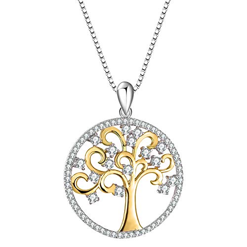 Product Cover T400 925 Sterling Silver Necklace Tree of Life Golden Cubic Zirconia Pendant Women Family Gift For Mom