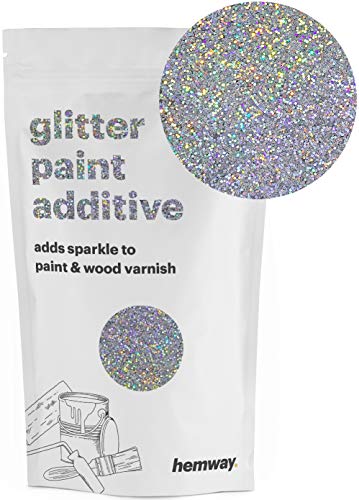 Product Cover Hemway (Silver Holographic) Glitter Paint Additive Crystals 100g / 3.5oz for Acrylic Latex Emulsion Paint - Interior Exterior Wall, Ceiling, Wood, Varnish, Dead Flat, Matte, Gloss, Satin, Silk