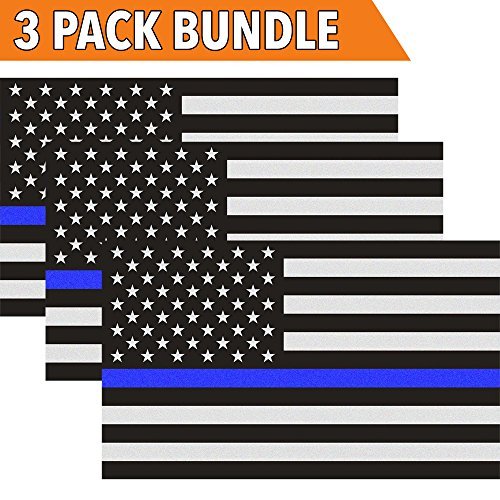 Product Cover Reflective Thin Blue Line Decal - 3x5 in. American Flag Decal for Cars and Trucks, Support Police and Law Enforcement Officers