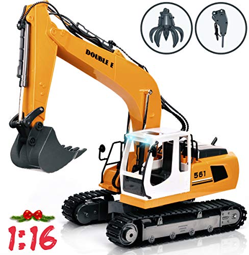 Product Cover Double E 17 Channel Full Functional RC Excavator Metal Shovel Remote Control Construction Tractor with 2 Bonus Drill and Grasp