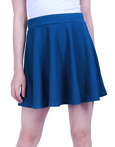 Product Cover HDE Women's Skater Skirt Pleated Flared A Line Circle Stretch Waist Skater Skirt Blue