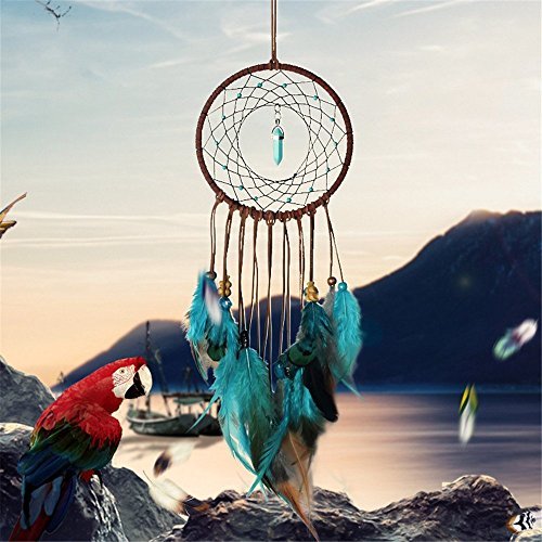 Product Cover Dream Catcher ~ Handmade Traditional Feather Wall Hanging Home Decoration Decor Ornament Craft (Green and Brown) 5.1