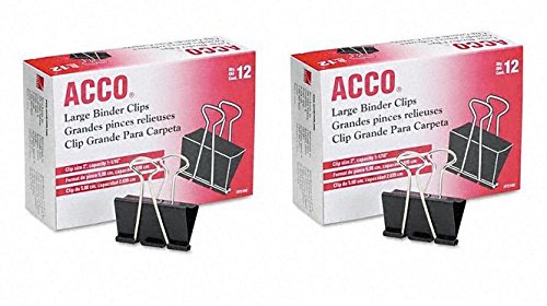Product Cover ACCO Binder Clips, Large, 2 Boxes, 12 Clips/Box (72102), Black