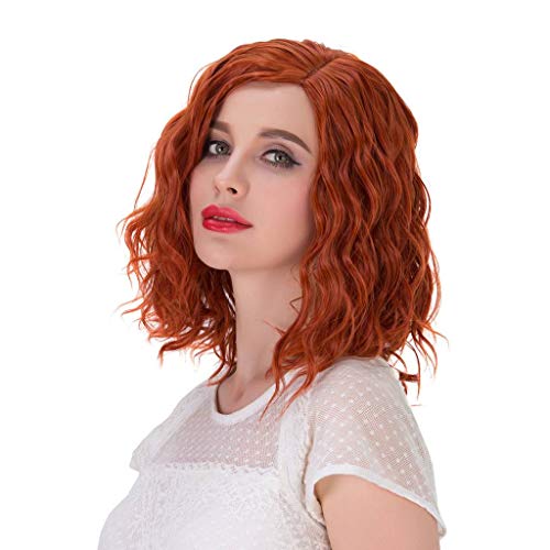 Product Cover Alacos Fashion 35cm Short Curly Full Head Wig Heat Resistant Daily Dress Carnival Party Masquerade Anime Cosplay Wig +Wig Cap (Orange)
