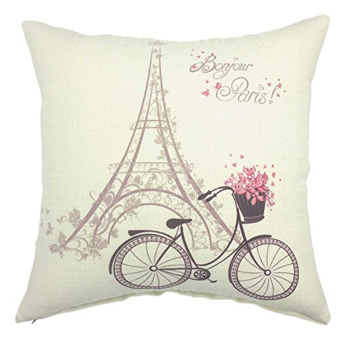 Product Cover YOUR SMILE-Paris Rustic Cycle Cotton Linen Square Cushion Covers Throw Pillow Covers Decorative 18 x 18 (Bicycle 2)