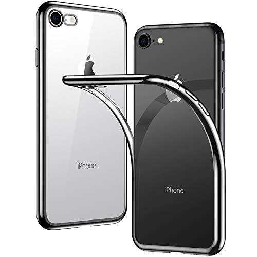 Product Cover RANVOO iPhone 8 Case, iPhone 7 Case, Clear Soft Slim Thin Case with Premium Flexible Chrome Bumper and Transparent TPU Back Plate Crystal Cover, iPhone 8 Case & iPhone 7 Case (Jet Black)
