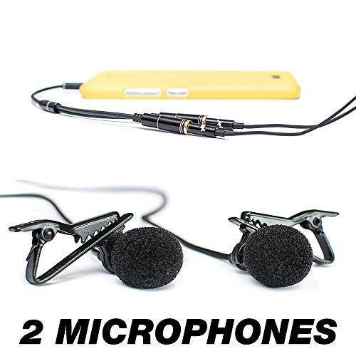 Product Cover Dual Lavalier Microphone - Interview Microphone - 2 Podcast Microphone Pack - 2 Lavalier Lapel Microphones Set