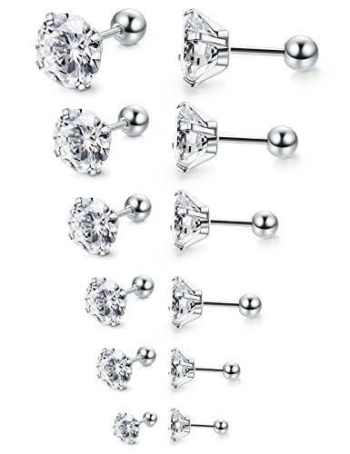 Product Cover Jstyle 6Pairs 18G Stainless Steel Mens Womens Stud Earrings Cartilage Ear Piercings Helix Tragus Barbell CZ 3-8mm