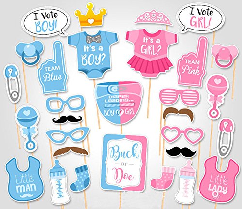 Product Cover Rainlemon(TM) Gender Reveal Party Boy or Girl Photo Booth Props Kit On A Stick