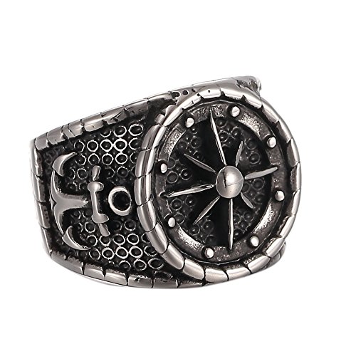 Product Cover 316L Men's Stainless Steel Black Silver Vintage Anchor Nautical Compass Ring