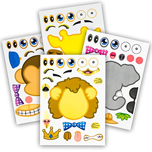 Product Cover 24 Make-A-Zoo Animal Sticker Sheets - Great Zoo And Safari Theme Birthday Party Favors - Fun Craft Project For Children 3+ - Let Your Kids Get Creative & Design Their Favorite Animal Sticker!