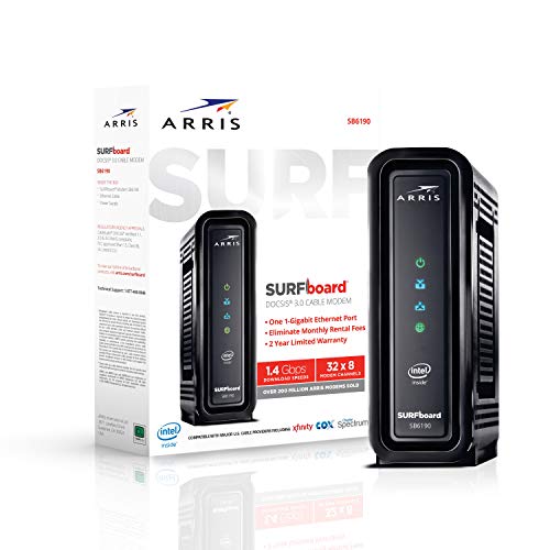 Product Cover ARRIS SURFboard (32x8) Docsis 3.0 Cable Modem, Certified for Xfinity, Spectrum, Cox & More (SB6190 Black)