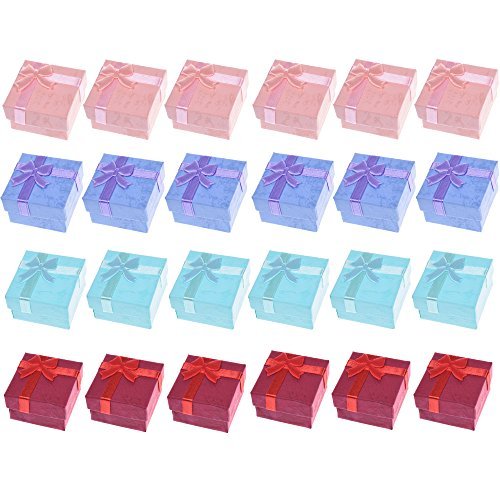Product Cover BCP 24pcs Assorted Color Small Hard Gift Box for Ring Earring Jewelry, 1-5/8 x 1-5/8 inches