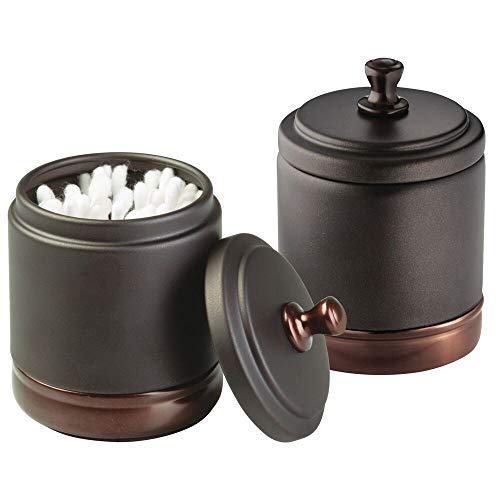 Product Cover mDesign Metal Bathroom Vanity Storage Organizer Canister Jar for Cotton Balls, Swabs, Makeup Sponges, Bath Salts, Hair Ties, Jewelry - 2 Pack - Bronze with Warm Brown Accents