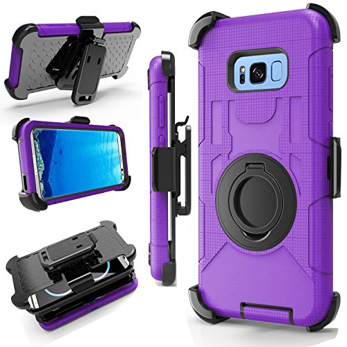 Product Cover J.west Galaxy S8 Plus Case, Kickstand Full-Body Rugged Armor Military Grade Drop Heavy Duty Protection Case with Holster Belt Clip for Samsung Galaxy S8+ Plus 6.2 inch 2017 - Purple
